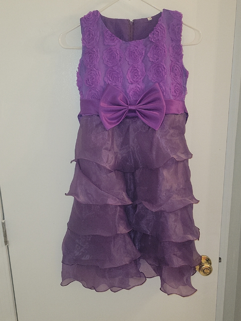 Girls Purple Floral Bow Tiered Party Dress